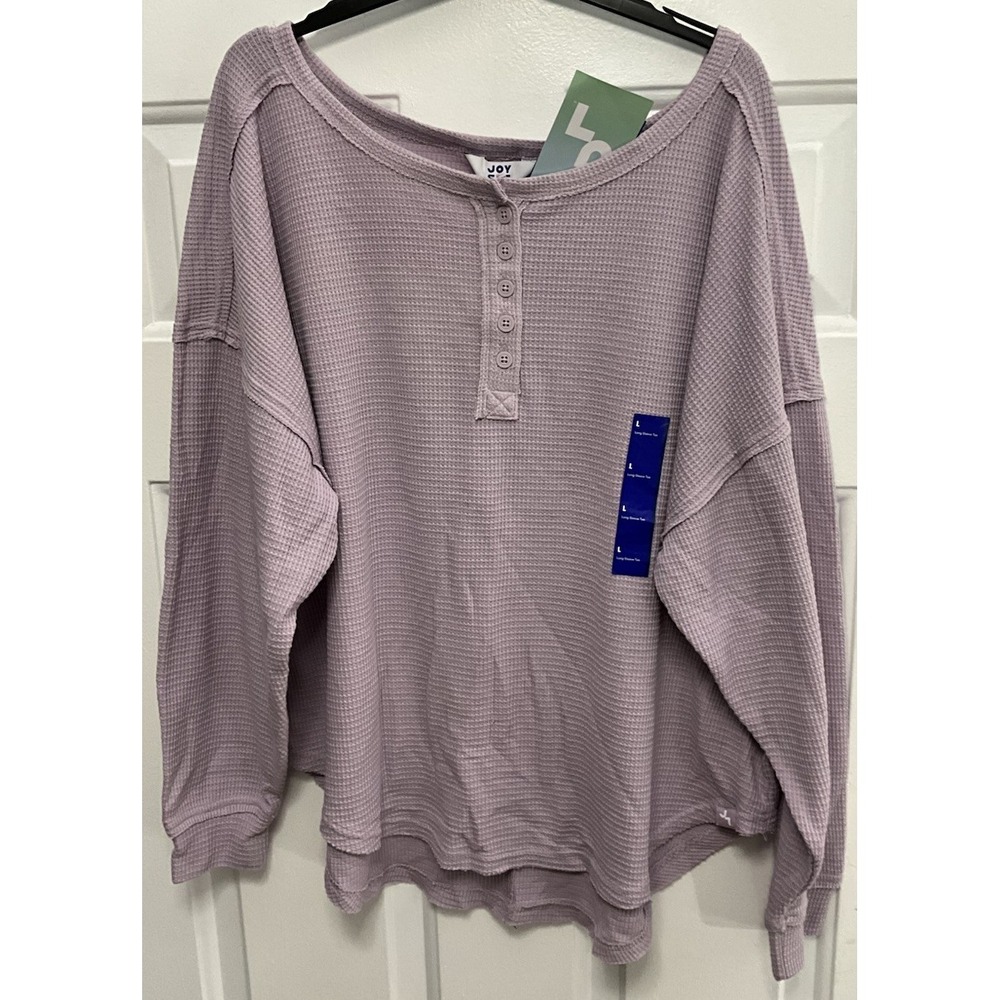 JoyLab Lavender/Purple Long Sleeve Ribbed 1/4 Button Pullover Women's Large